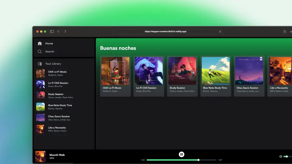 Captura de pantalla del proyecto Spotify Web Player Clon